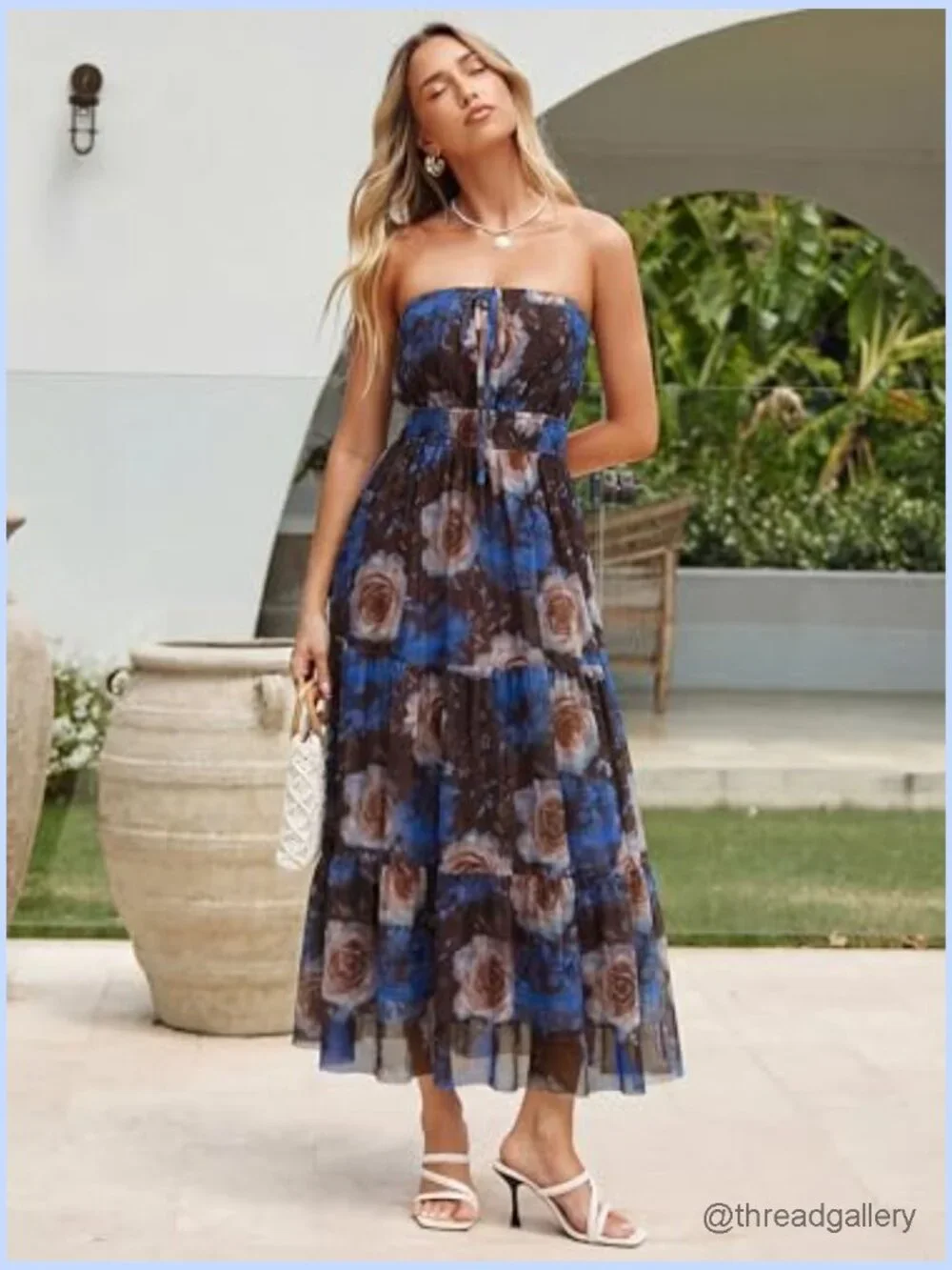 Strapless Boho Maxi Dress with Mesh Layers for Summer Beach Wedding - Picture 6 of 7